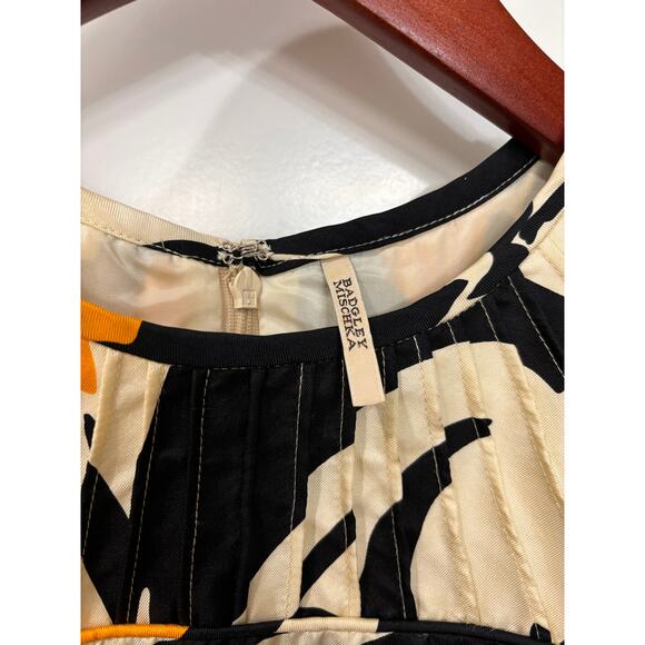 Badgley Mischka Abstract Floral Silk Pintuck Poof Sleeve Dress Sz S Artsy Y2K - Picture 5 of 7